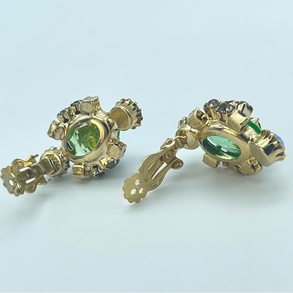 Vintage 50s Rhinestone Earrings | 1950s Clip-on Aurora Borealis Retro Jewelry - Picture 8 of 15